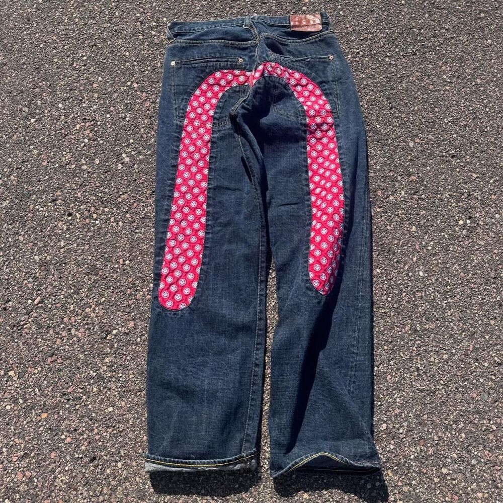 Evisu Men's Navy and Blue Jeans